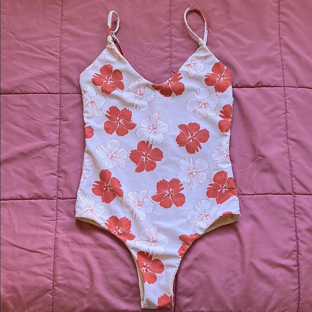 Tan and Coral Floral Cheeky Coverage One Piece
